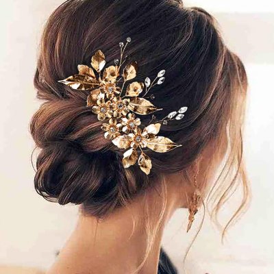 Bride's Wedding Metal alloy Leaf Handmade Pearl Hair Comb
